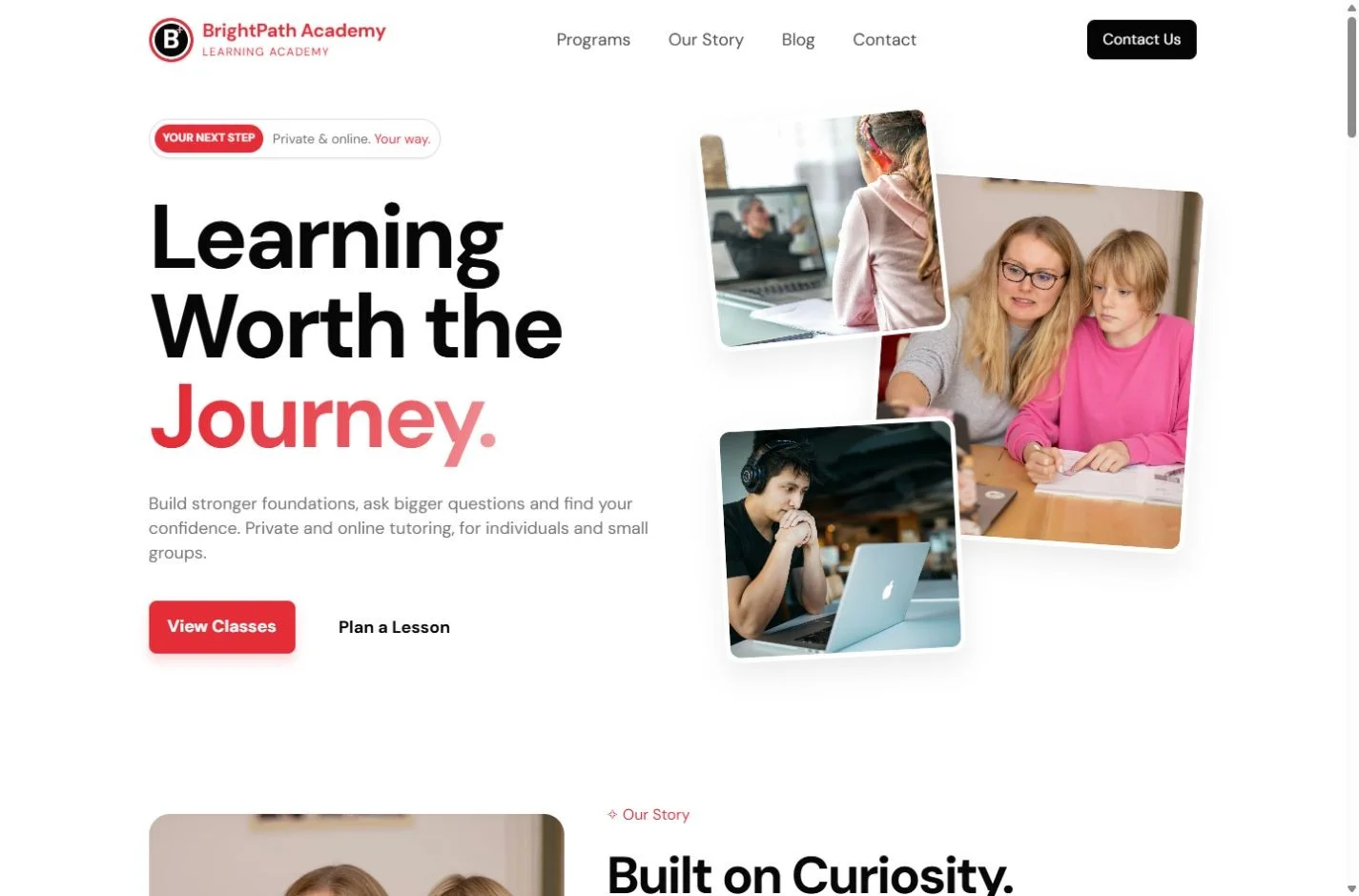 BrightPath Academy: Homepage on a laptop