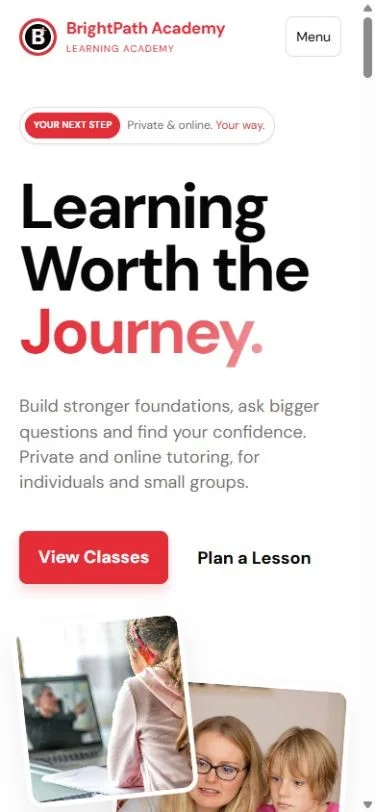 BrightPath Academy: Homepage on a phone