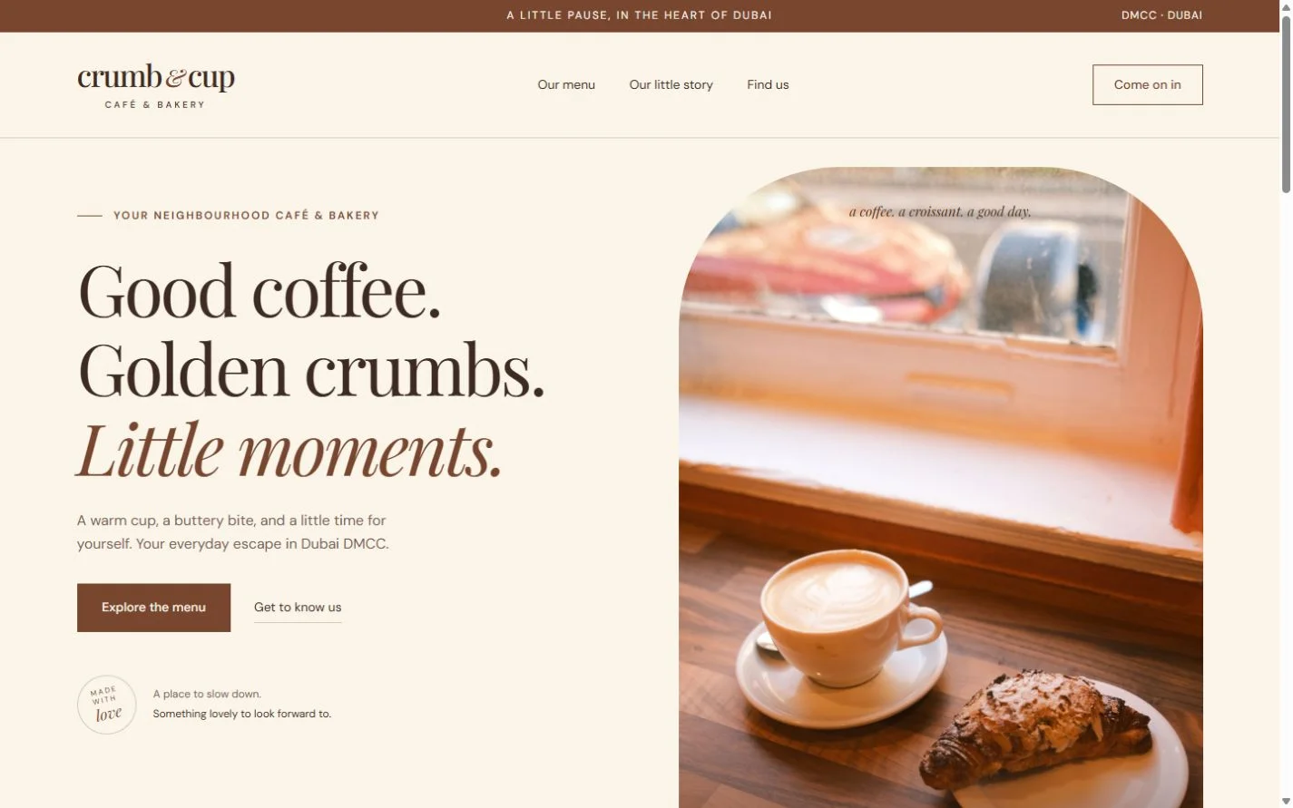 Crumb & Cup: Homepage on a laptop