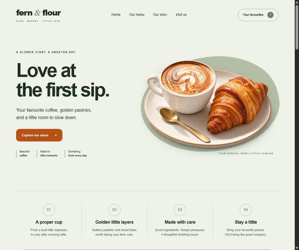 Fern & Flour website on desktop