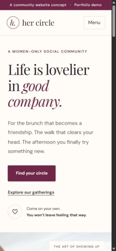 Her Circle website on a phone