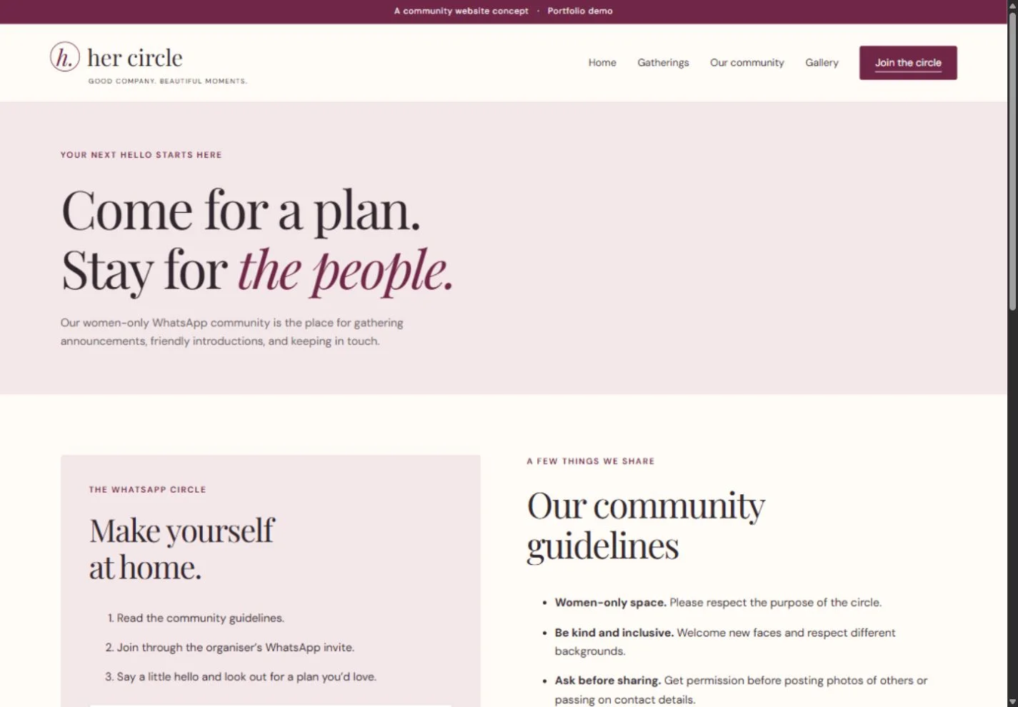 Her Circle: Joining and guidelines on a laptop