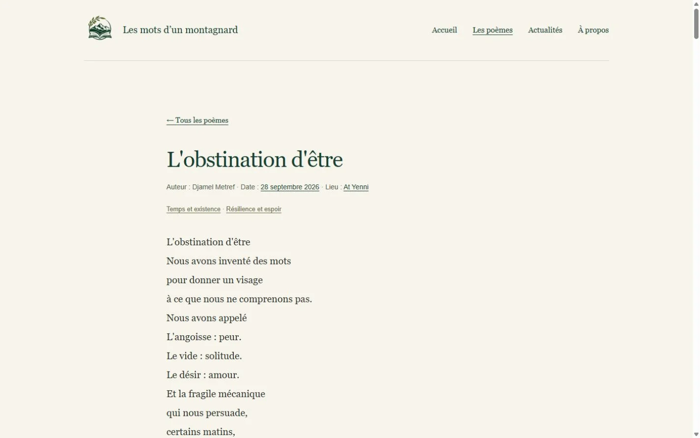 Les mots d’un montagnard: Individual poem on a laptop