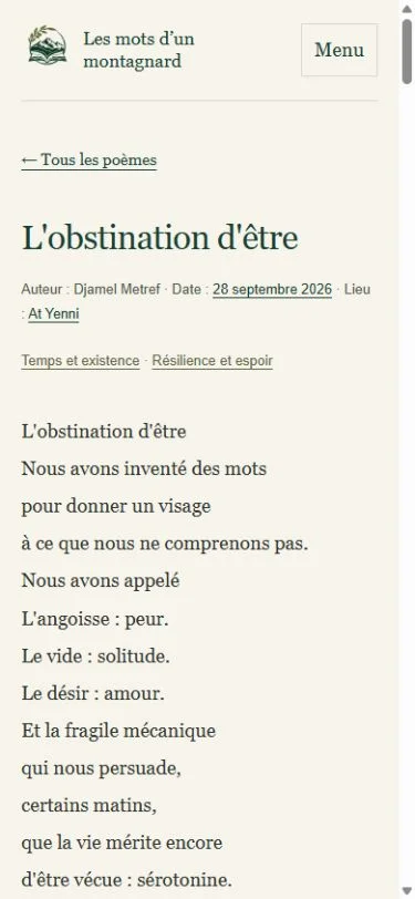 Les mots d’un montagnard: Individual poem on a phone
