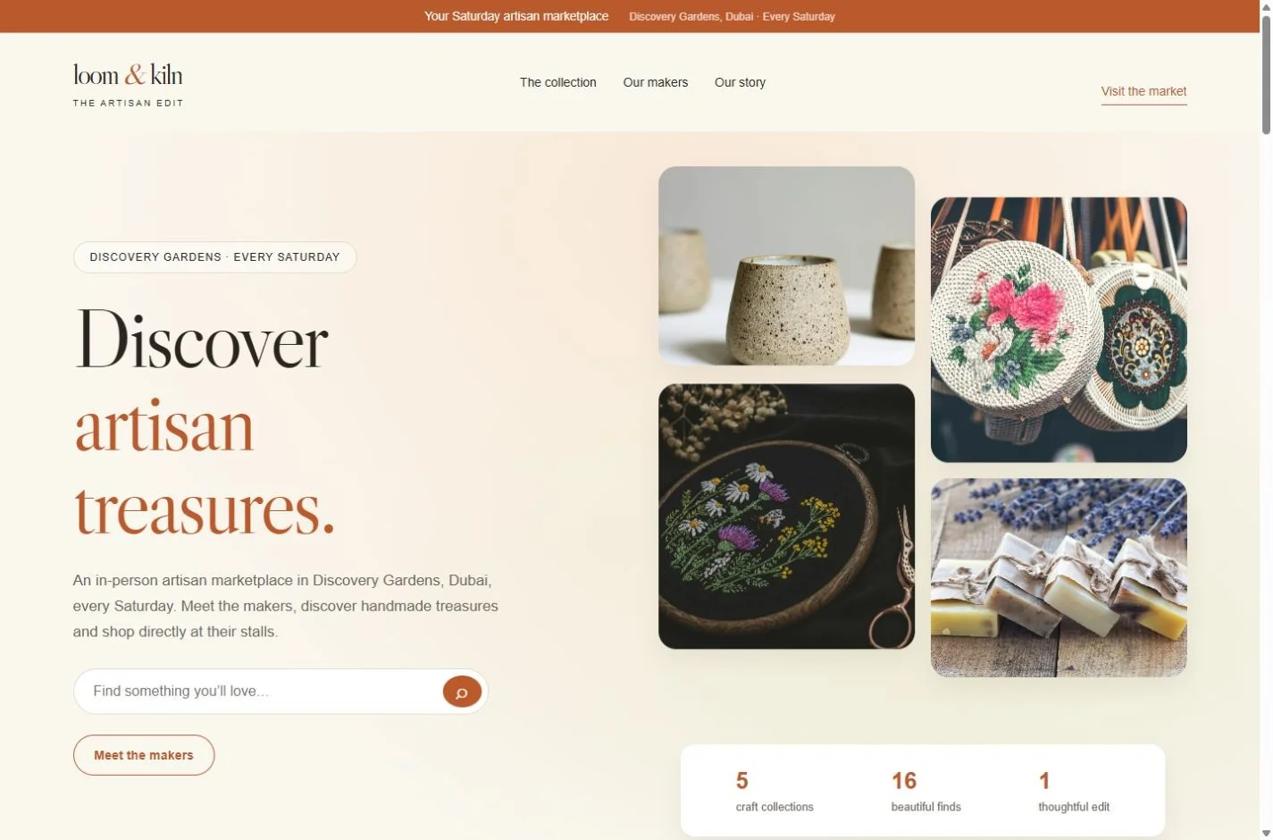 Loom & Kiln: Homepage on a laptop