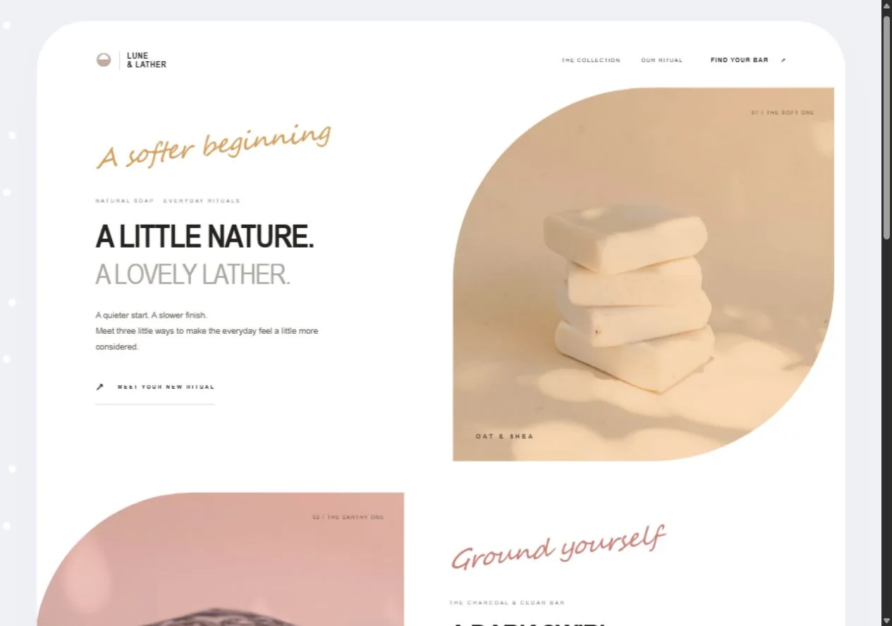 Lune & Lather website on desktop
