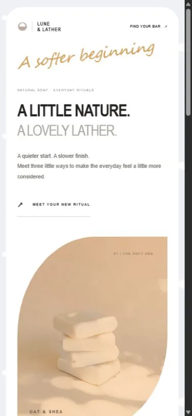 Lune & Lather website on a phone