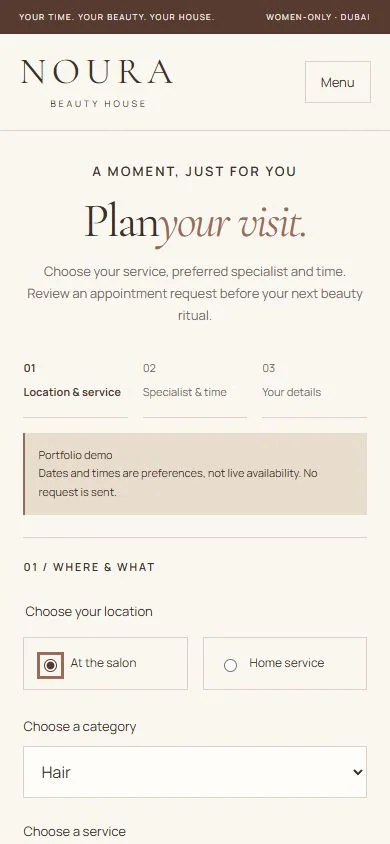 Noura Beauty House: Appointment planner on a phone