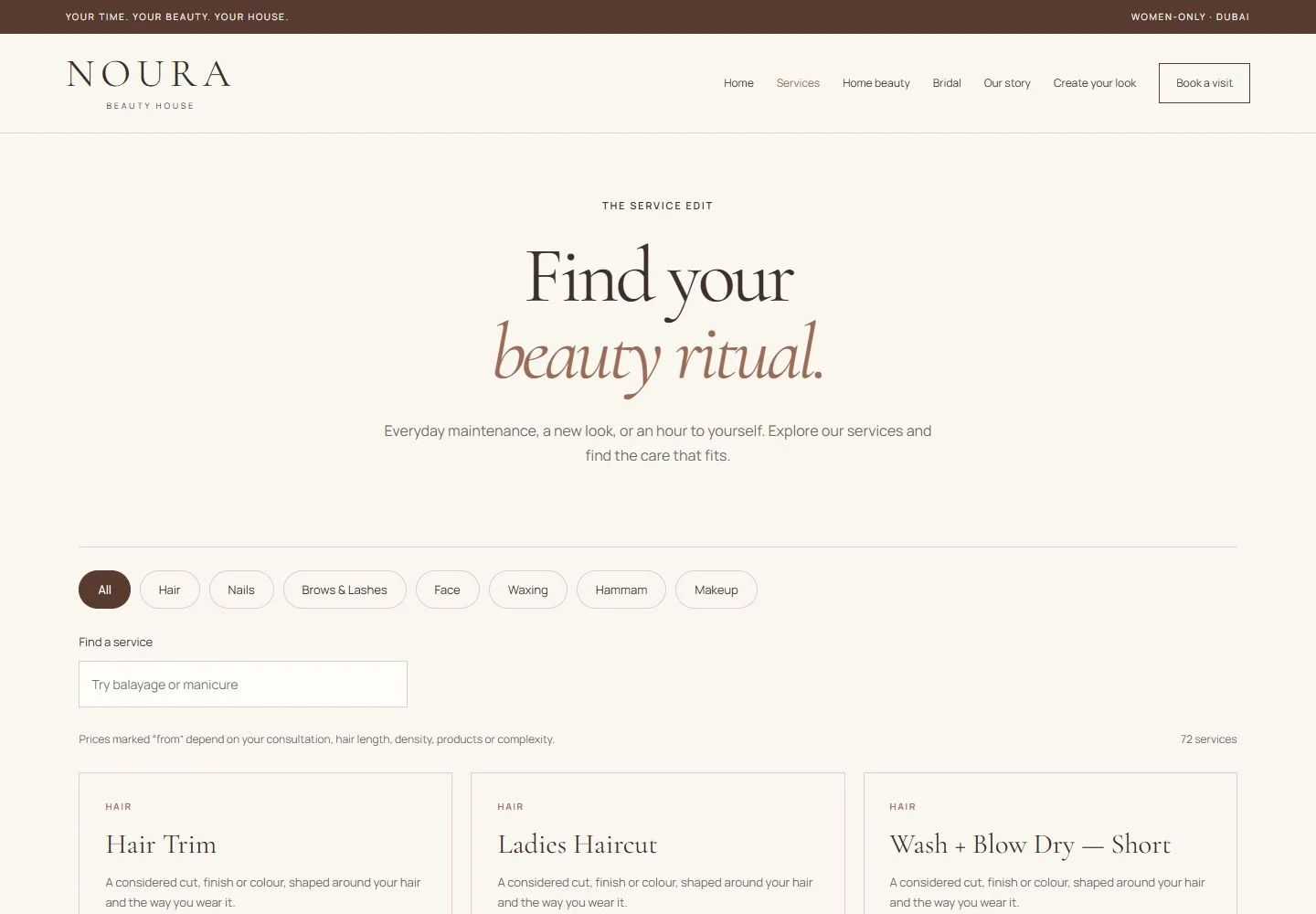 Noura Beauty House: Service catalogue on a laptop