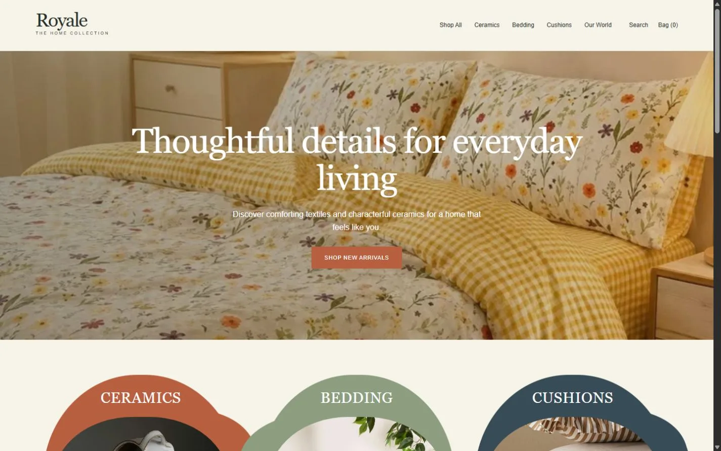 Royale · Shopify website on desktop