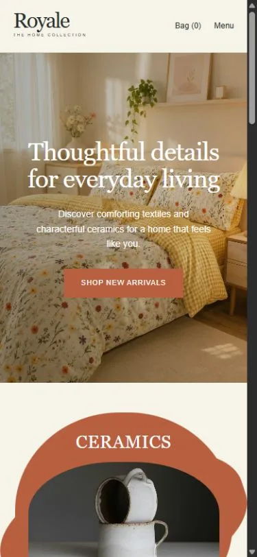 Royale · Shopify website on a phone
