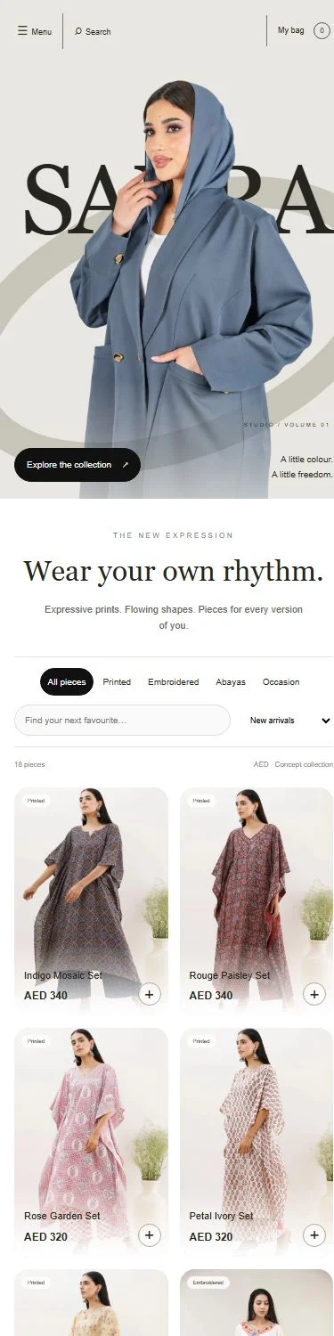 Sahra Studio: Fashion storefront on a phone