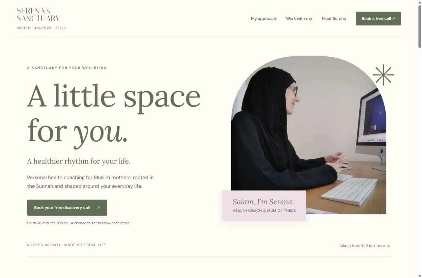 Serena’s Sanctuary website on desktop