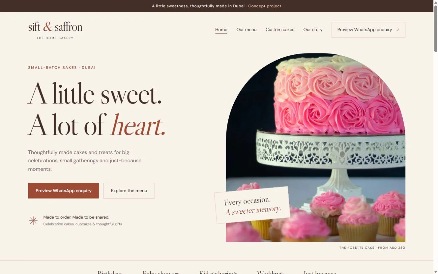 Sift & Saffron website on desktop