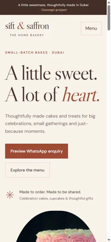 Sift & Saffron website on a phone