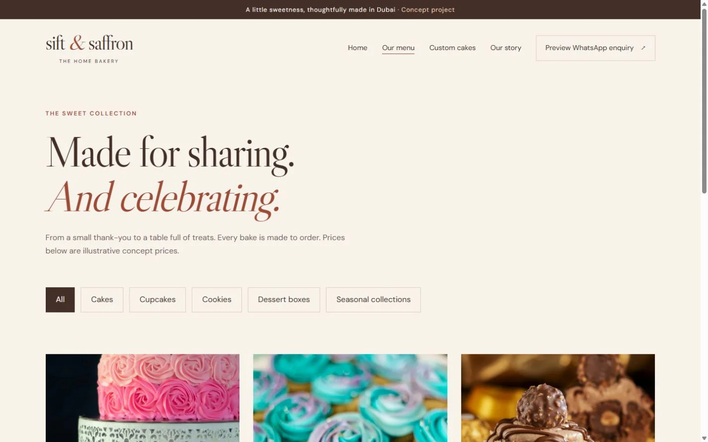 Sift & Saffron: Bakery menu on a laptop