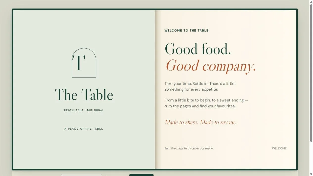 The Table: Welcome spread on a laptop