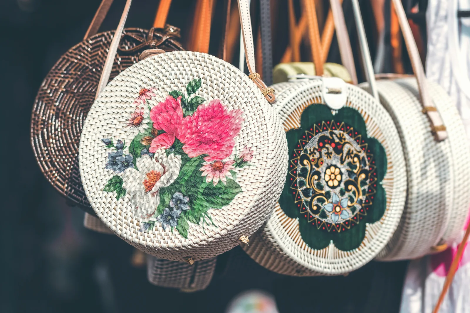 Floral woven round bags