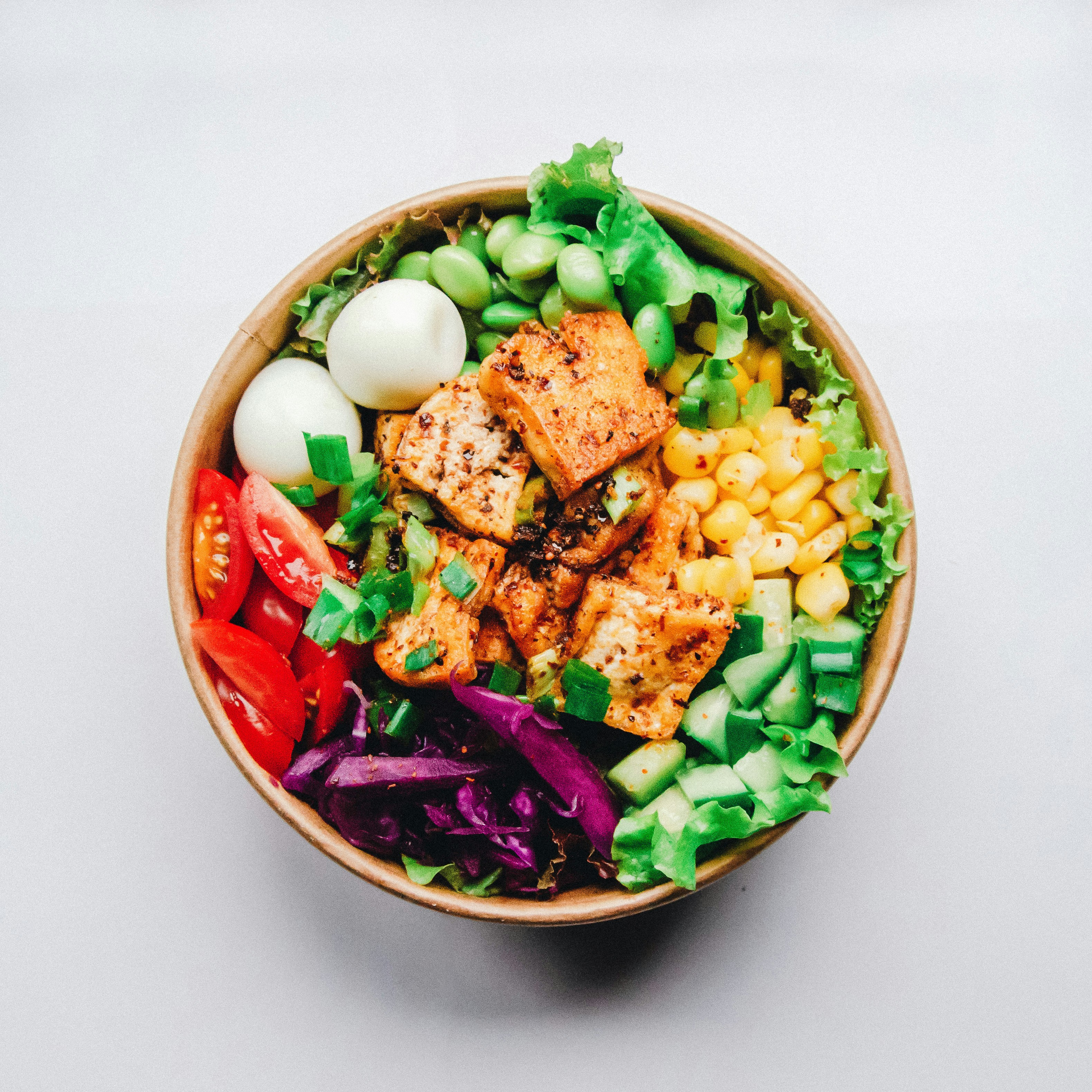 Colorful bowl with vegetables and protein