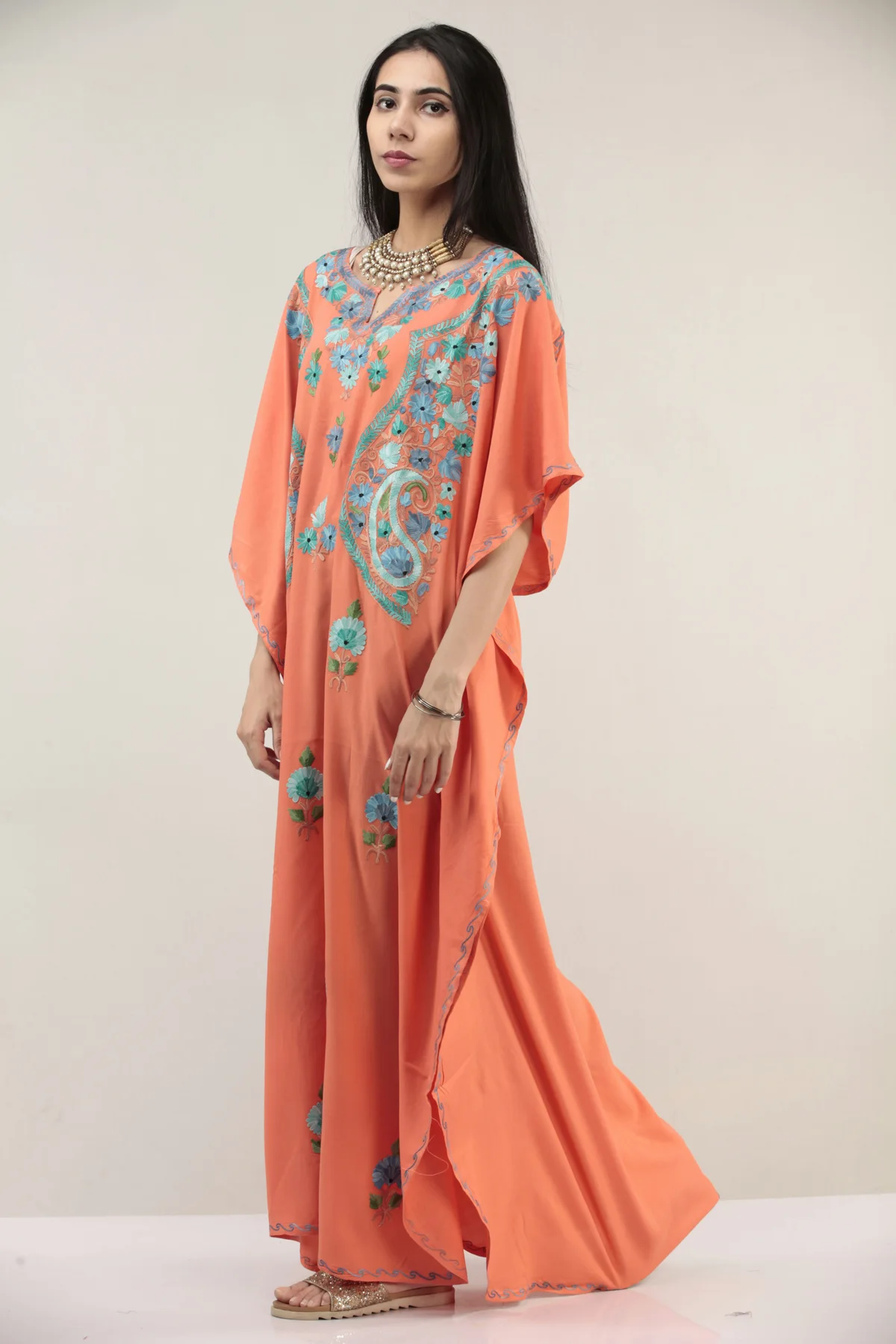 Coral floral kaftan